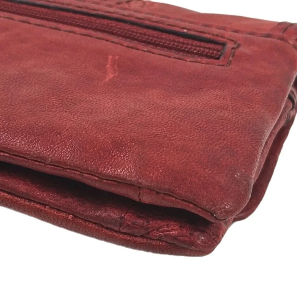 Vtg Boho Y2K Fossil Red Leather Floral Embossed Wallet Clutch Floral Lining 7.5
